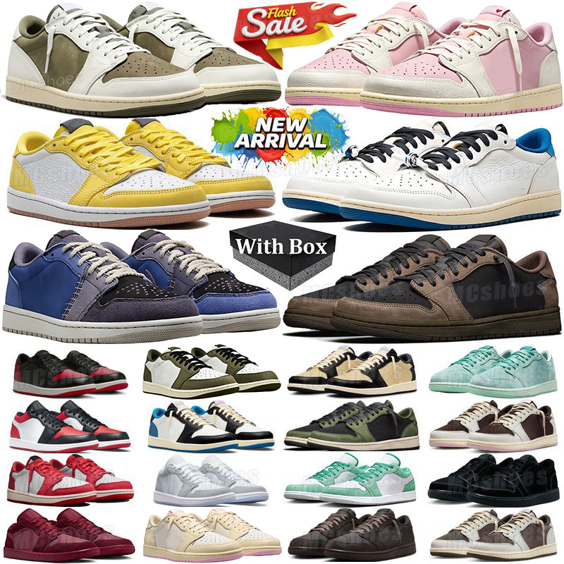 Designer 1s Basketball Shoes travi sneakers scottshoes low 1 j1 Reverse Mocha Dark Sail Tropical Pink Canary Velvet Brown Black Phantom og ts scot M