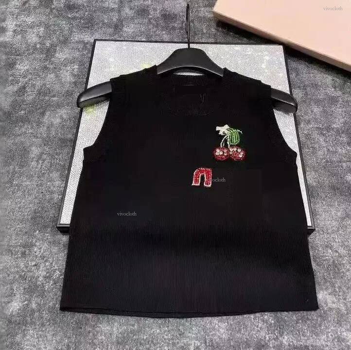 Muiemiu Clothing Women Womens Tee Bow Shoulder High Waist Sexy Slim Tank Tops Designer T Shirt Elegant Casual Miu Top Clothes Embroidery MM Tshirt 8