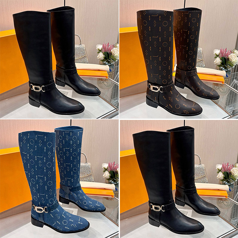 Moda Mujer Cabeza Redonda Rodilla Botas Altas Exquisitas Botas De Rodilla De Cuero Hebilla De Metal Correa Decoración Adecuado Ocasiones Formales Co