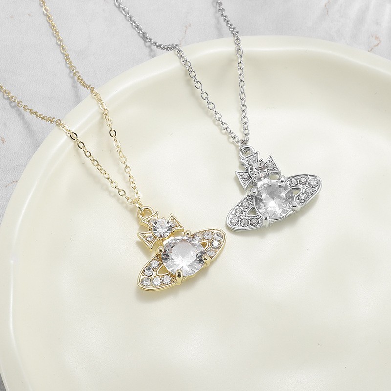 Minimalist Designer Gold Plated Silver Zircon Planetary Pendant Necklace Luxurious And Fashionable Gift Suitable For Womens Casual Style With Jewelr