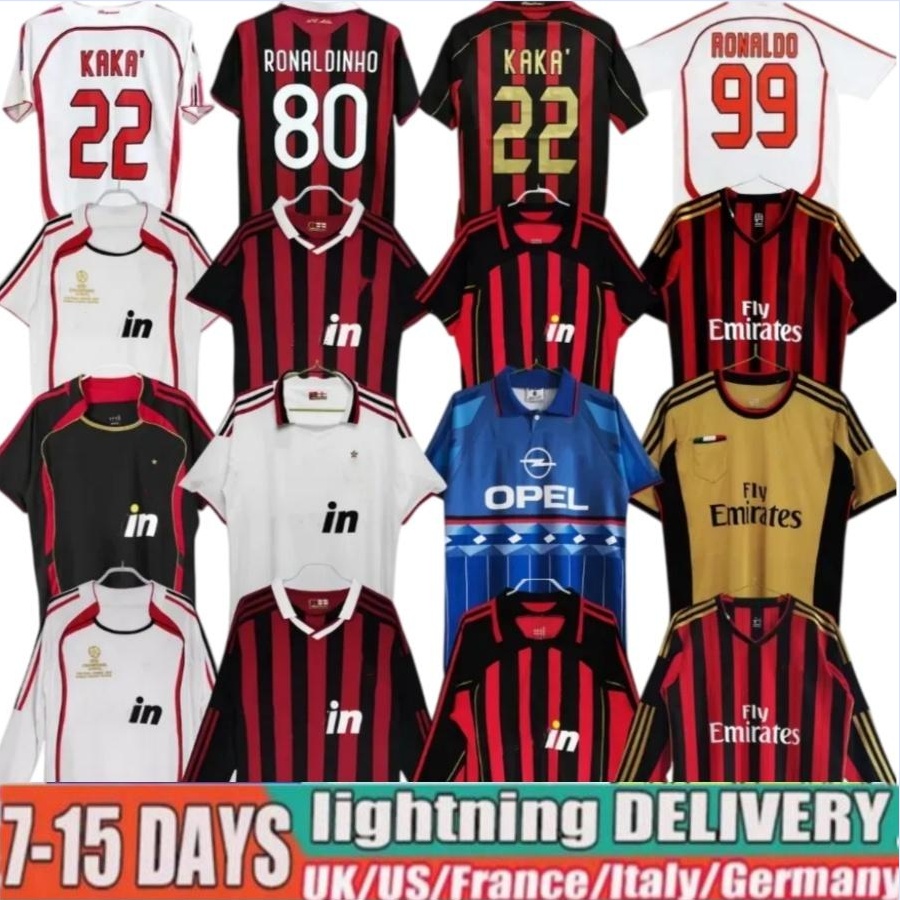 Rétro JERSEY 2006 2007 Maillots de football KAKA 95 96 97 98 02 03 04 05 06 07 08 09 10 13 14 RONALDINHO WEAH Maldini Van Basten PIRLO BAGGIO NES