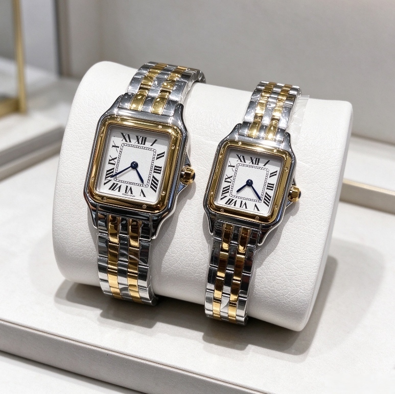 New Designer Men's Diamond Watch Solid Steel Bracelet Cheetah Style Small Size 27 Mm 22 Square Luxury Quartz