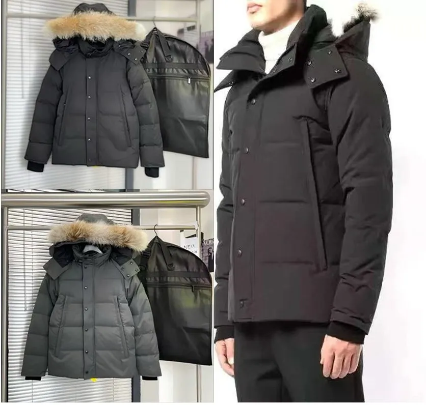 Designer Jacket Mens Winter Jacket Doudoune Jacket Wyndham Parka Homme Warm Outerwear Wolf Fur Hooded Fourrure Manteau Jacket Coat Hiver Black Badge