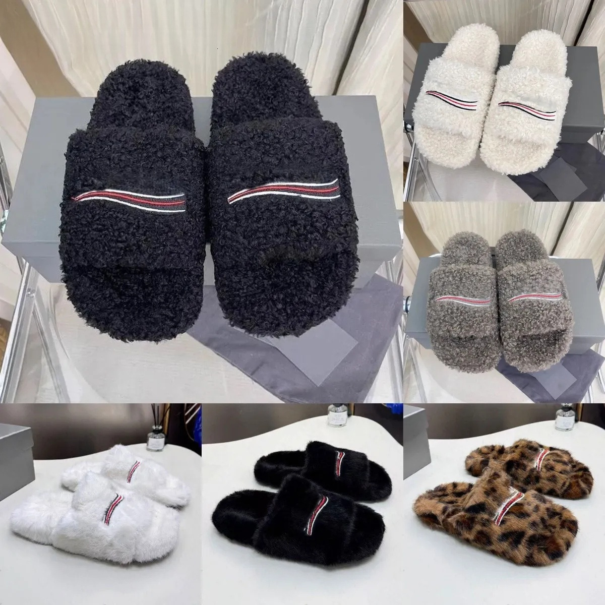 Sandales de créateurs Diapositives de fourrure Pantoufle Paris Pantoufles pour hommes Femmes Fuzzy Peluche Unisexe Piscine Beach Lettres B Tongs