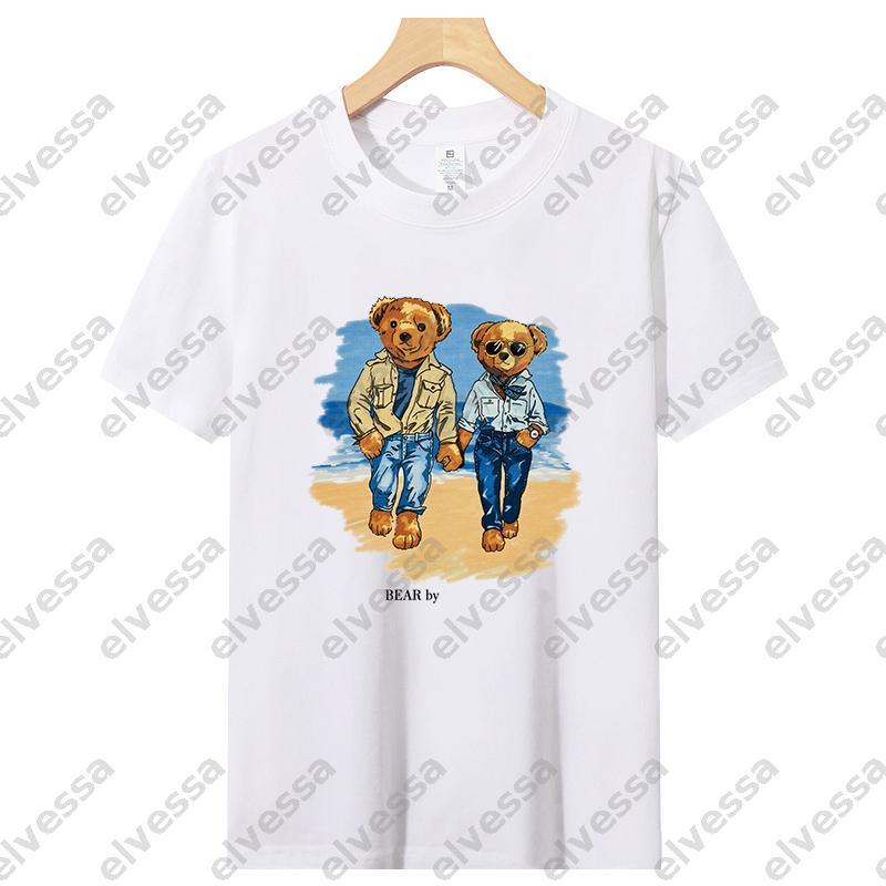 T-shirt unisexe en coton imprimé ours pour hommes et femmes, col ras du cou, ample et décontracté, motifs d'ours de dessin animé, manches courtes