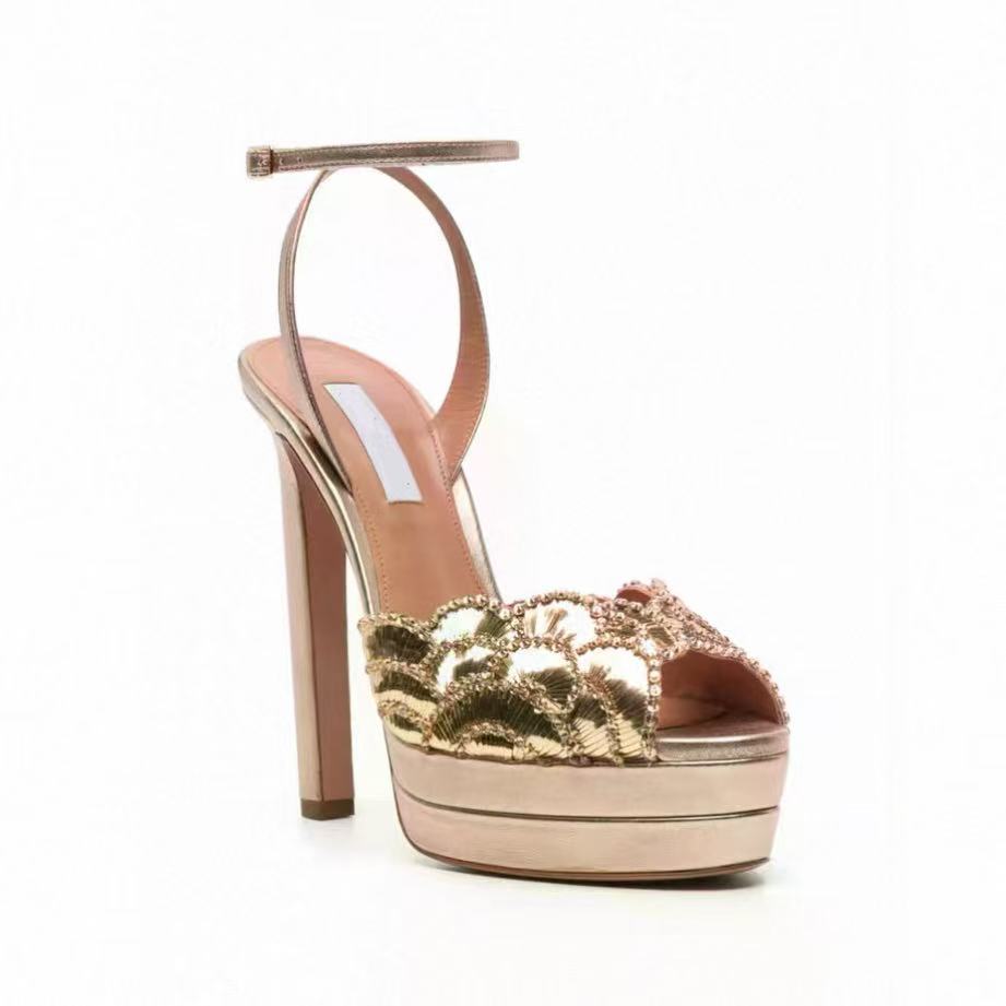 Silberne Damen-Strass-Plateau-Sandalen mit hohem Absatz, Peep-Toe-Knöchelriemen, klobiger Absatz, Party-Kleiderschuhe für Hochzeit, Abend, Abschluss