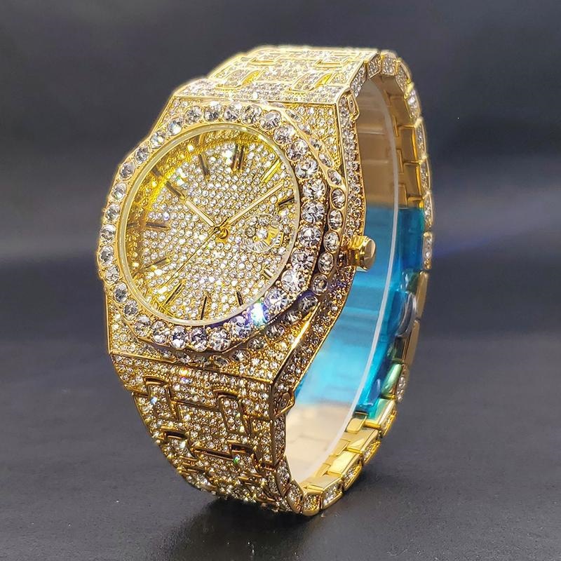Montre à quartz pour hommes plein de diamants octogonale APP boîtier en diamant plein diamant 3 broches Quartz mode femmes montres 43MM montre co