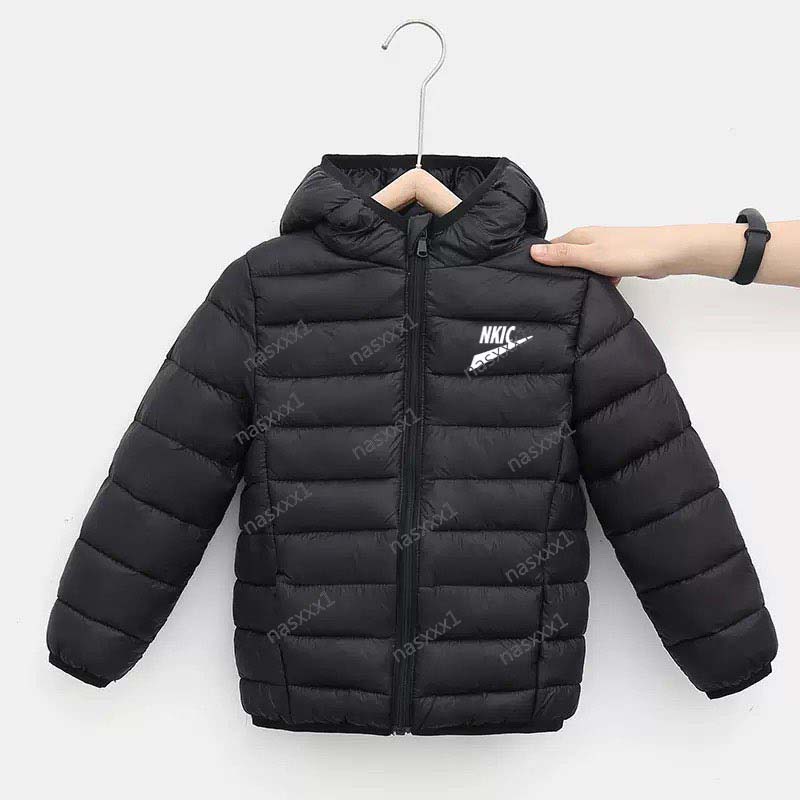 Autumn Winter Kids Lightweight Black Down Jacket Teens Warm Hooded Coat Boys Girls Zipper Jackets Kids Winter Outerwear Clothes