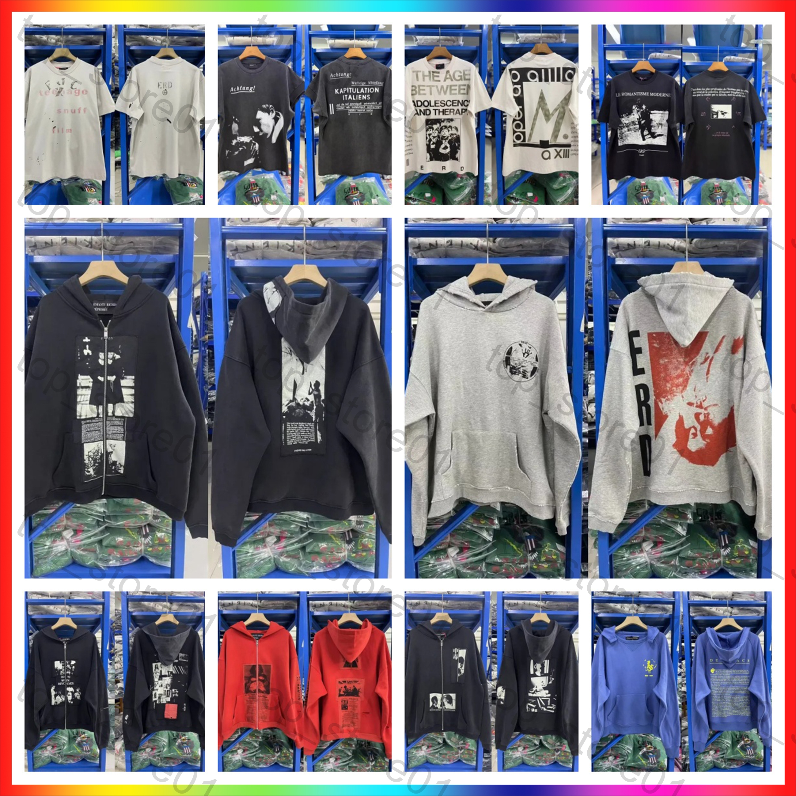 2026 Designer Hoodie Men's erd hoodie Sweatshirt Fashion Retro Print T Shirts High Street Distressed Hole Sweatshirt Unisex Oversized Streetwea