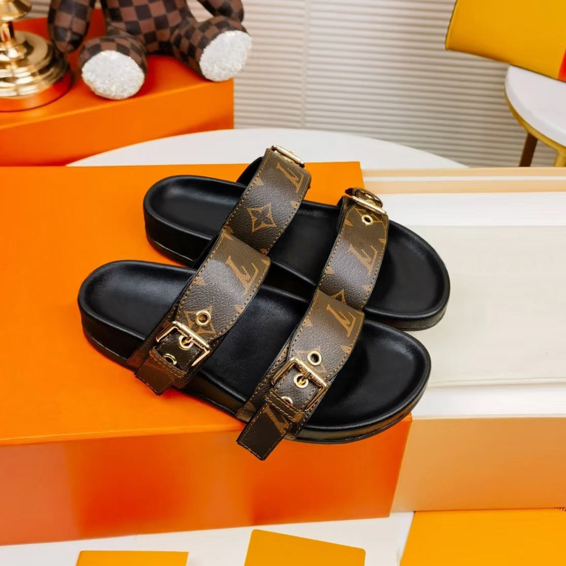 Top quality men's and women's designer sandals classic fashion luxury sandals metal double buckle casual slippers vacation beach flat shoe
