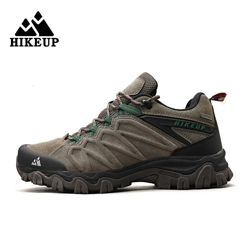 HIKEUP High Quality Leather Hiking Shoes Durable Outdoor Sport Men Trekking Leather Shoes Lace-Up Climbing Hunting Sneakers 261013