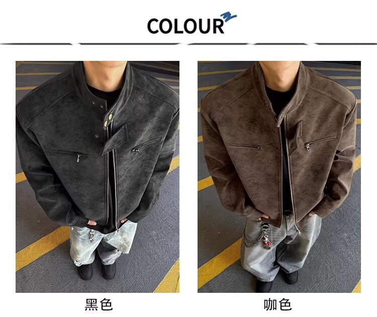 Fashionable retro baseball jacket for spring and autumn, men's stand-up collar jacket, tie-dye leather jacket, American style, 2026 new model 0