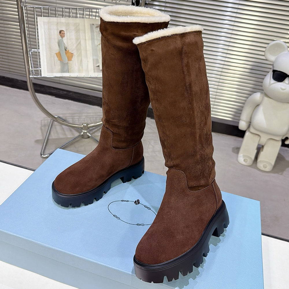 Suede Boots Womens Designer Ski Boots 1W595O Fashion Warm Knee Boot Urban Style Comfort Autumn Winter Boots Luxury Brand snow boots Shearling lining