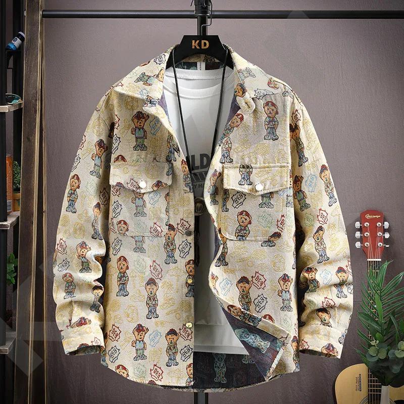 Veste à col à revers pour hommes, imprimé de symboles mixtes, manches longues, boutonnée, vêtements d'extérieur, poches multiples sur la poitrine