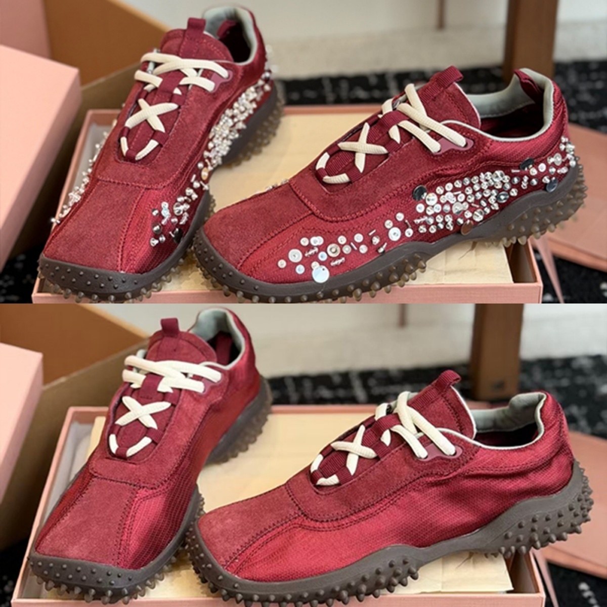 Livraison Gratuite Designer Femmes Bubble Baskets Avec Cristaux Paillettes Haute Qualité Brodé Tissu Technique Baskets En Daim Casual Outdoor Str
