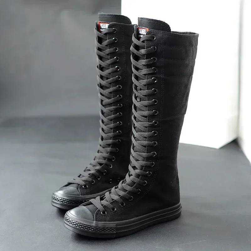 Canvas Long Boots for Women High Top Shoes Lace Up Knee Flats Casual Vulcanized Sneakers Girls y260917