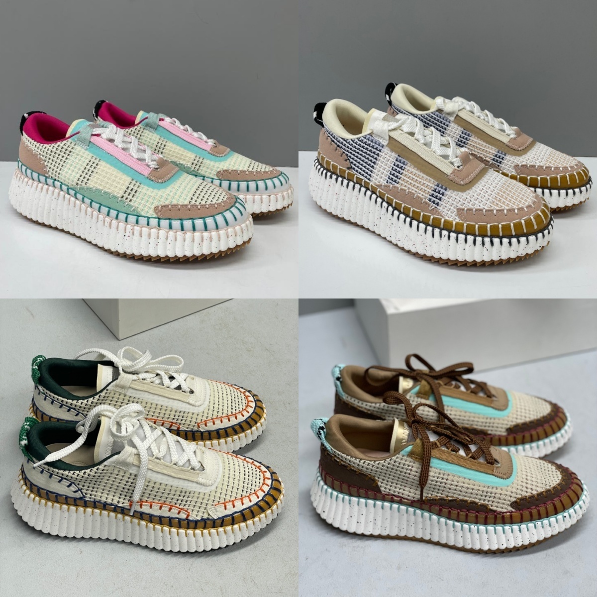 Femme Designer Sneaker Nama Chunky Sneakers Tissu en maille recyclé Toile Baskets colorées Chaussures de course Semelle côtelée Chaussures décont