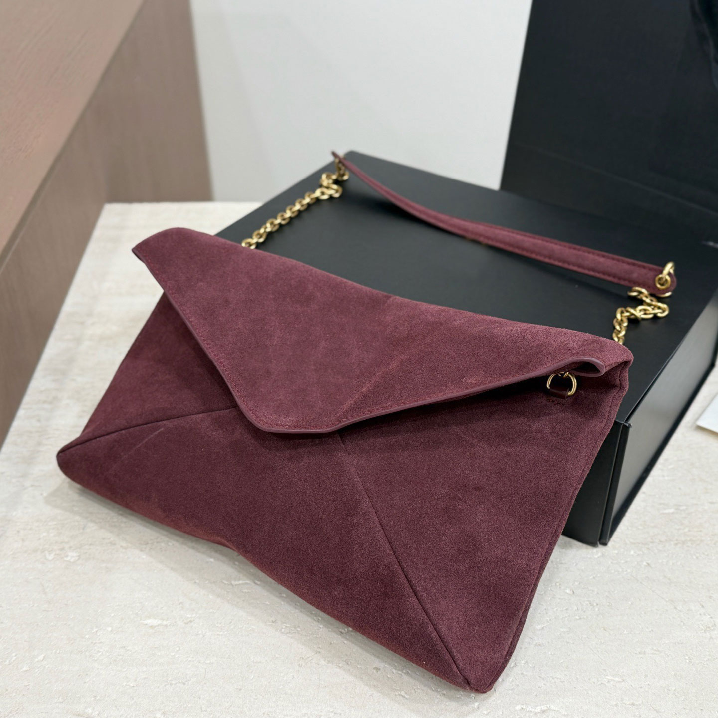 Women Envelope Shoulder Bag Vintage Flap Handbag Soft Genuine Cowhide Suede Leather 30CM Large Capacity Gold Chain High Quality Evening Crossbody Pu