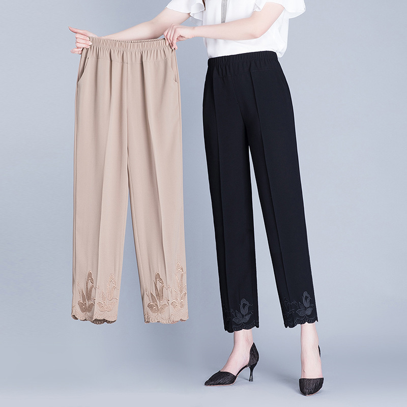 Large Summer Womens Pants Thin High Waist Elastic Loose Straight Pants Female Middle aged and Elderly Mother Casual Mens Wear 6XL 7XL 8X 240828