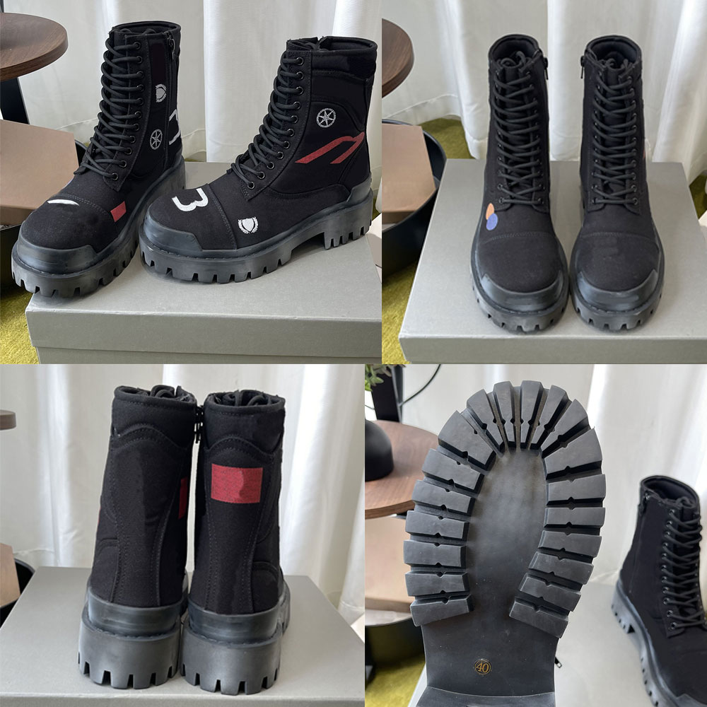Luxury Designer Combat Strike Boot In Black 862211W Comfort Lace Up Mens Canvas Boot Inner With Zipper Autumn Winter Boot Thick Toothed Rubber Outso