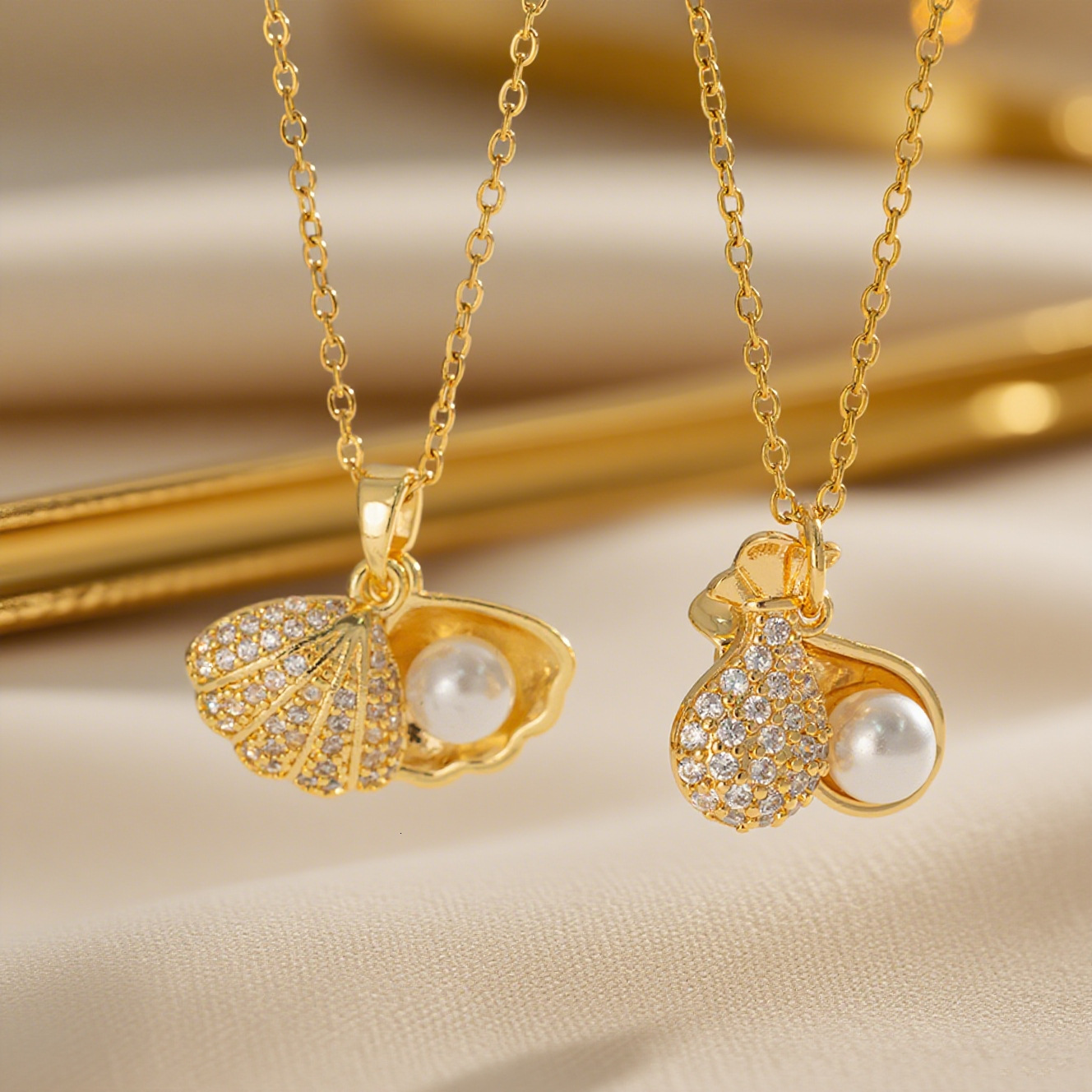 Elegant Scallop Shell Money Bag Pearl Micro Inlay Necklace For Women Simple Collarbone Chain Light Luxury Versatile Internet Celebrity Hot Item Jewe