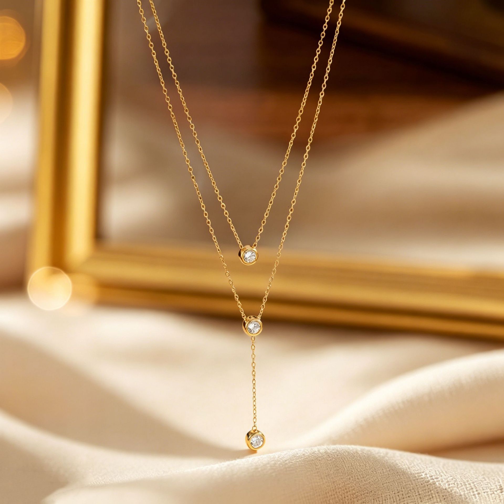 Forest-Style Minimalist Double-Layer Single Diamond Tassel Titanium Steel Necklace For Women, Light Luxury, Trendy, Elegant, Super Fairy-Like, Layer