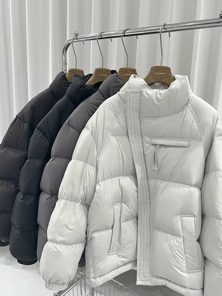 Diagonal Winter Stand Collar Down Jacket Female Solid Thick Warm Outwear 90 White Duck Parker Jackets S261014C3J0