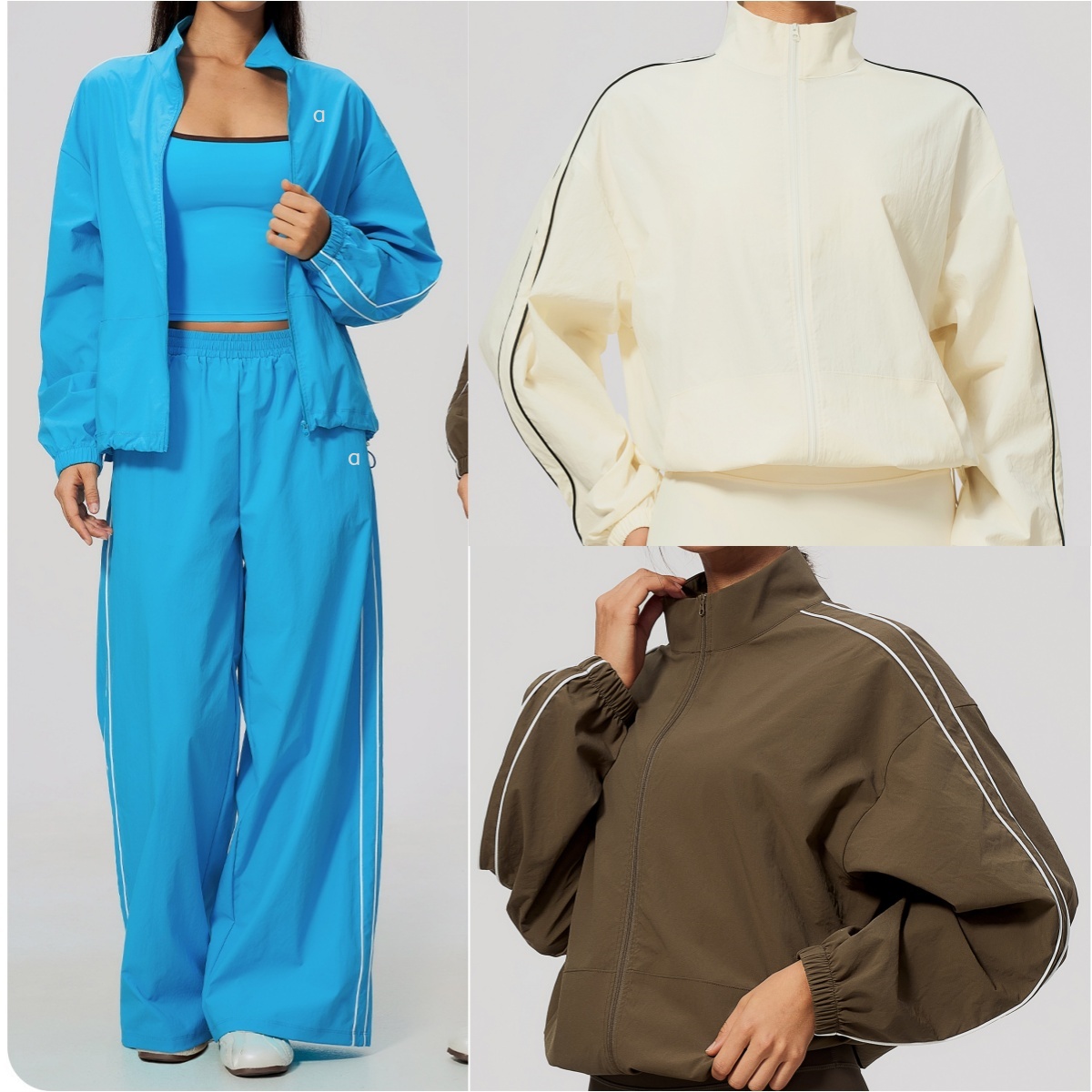 3067AO Nouvelles femmes mode col contrasté manteau à glissière veste de Yoga haut ou taille haute pantalon de Fitness pantalon droit ensemble de