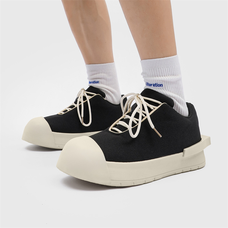 New Korean Trendy Black Canvas Sports Casual Men's Shoes Niche Big Toe Low-Top Japanese Style Sneakers