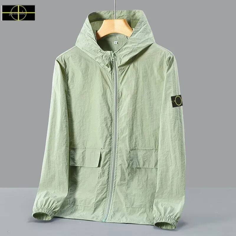 Stone jackets Mens Hooded Windbreaker Jacket Lightweight Waterproof Sun Protection Coat Zip Up Casual Streetwear Outdoor Running Hiking Pull Stone J