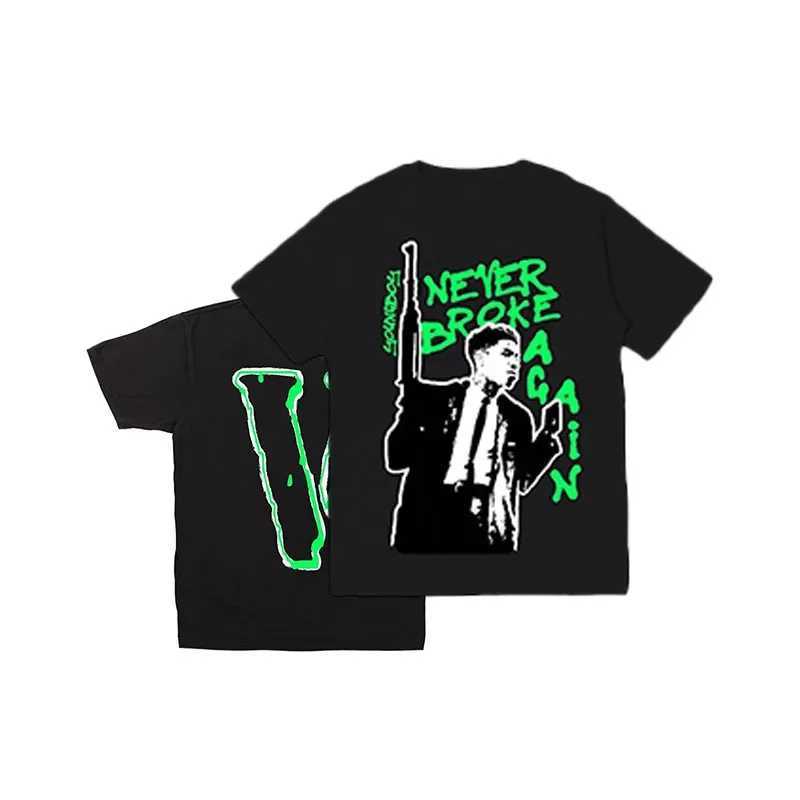 2025 New Streetwear Cotton Men's Summer V Letter Graphic Print Trendy Women's Round Neck Long High Street Short-sved Tops Q261015