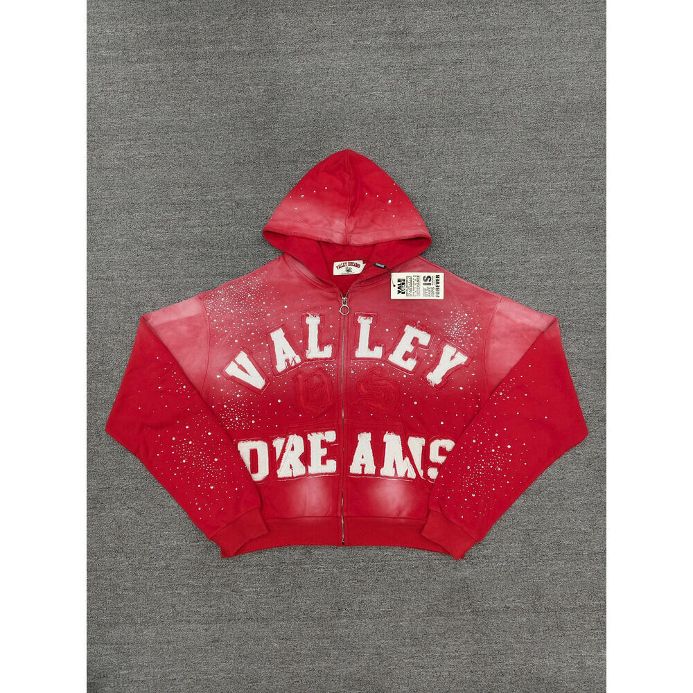 Vale Dream Hoodie Designer Zip Up Diamond Decorative Letter Printed Long Sleeve Button Unisex Shirt Y2k Party Street Dressing Red Sweater Vale Jumpe