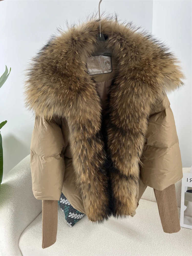 Large 2023 Silver Fur Collar with Knit Slve Winter Women Coat White Duck Down Jacket Super Outerwear 241029 S2610146XZL