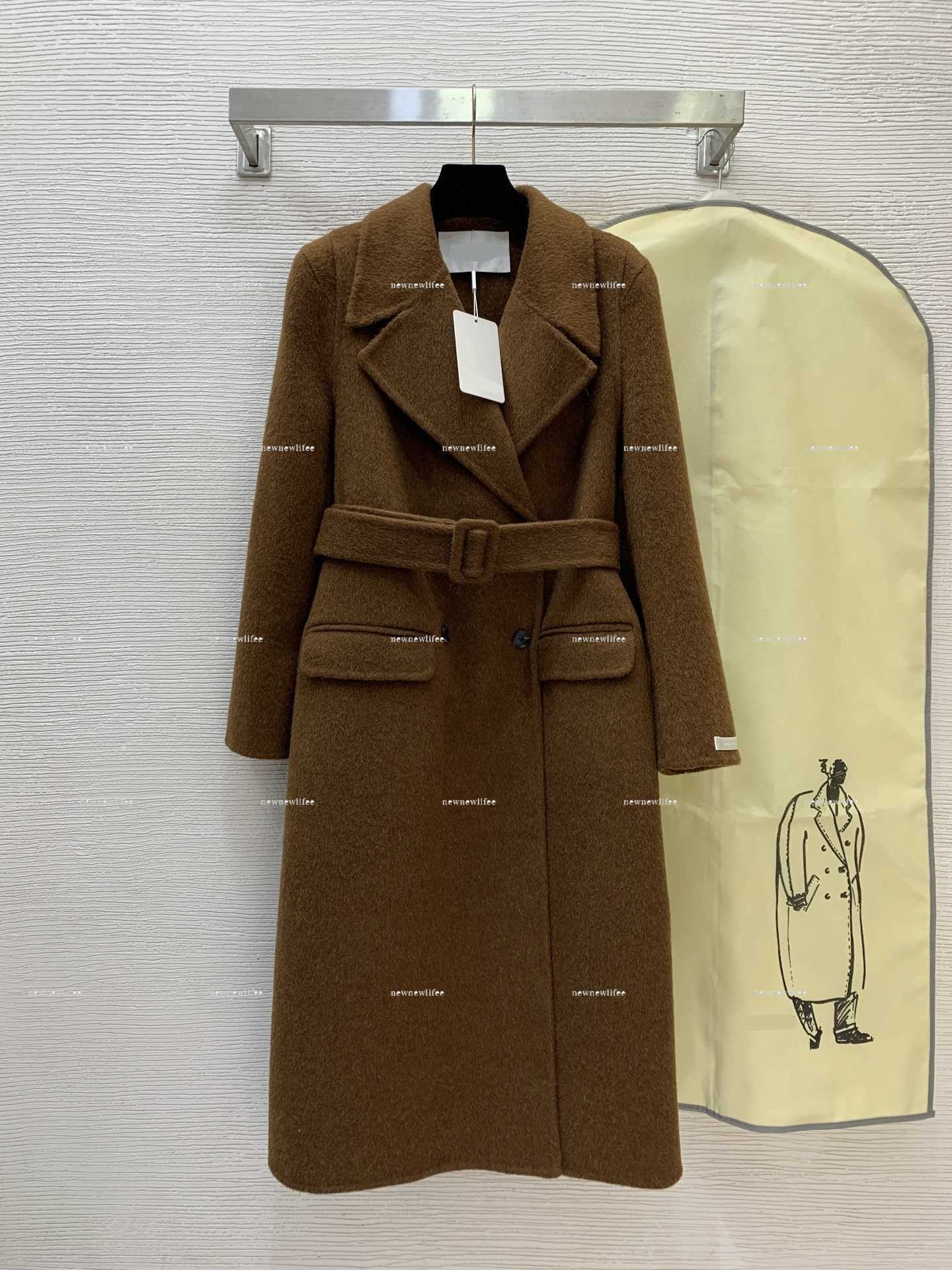Luxury lady Long Double Faced wool blend Coat Notched Lapel Double Breasted Overcoat women designer clothes Elegant Autumn Winter Outerwear A395X08