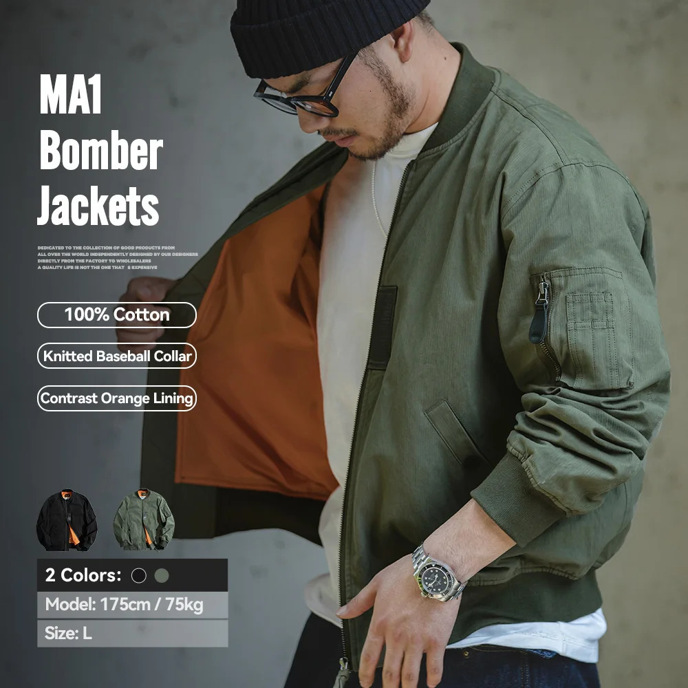 Maden Retro MA1 Bomber Flight Jackets Green Windproof Pilot Jacket Casual Motorcycle Baseball Coat for Men's Spring and Autumn 260924