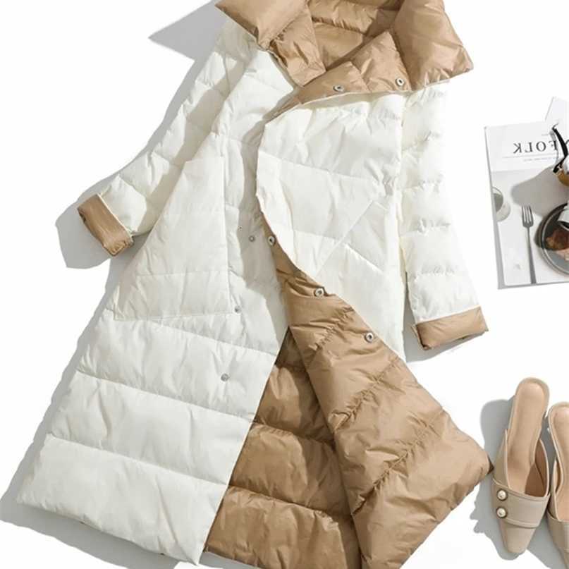 Winter Fitaylor Womens Turtle Neck White Duck Down Jacket Double Layer Warm Park sided Long S261014M825