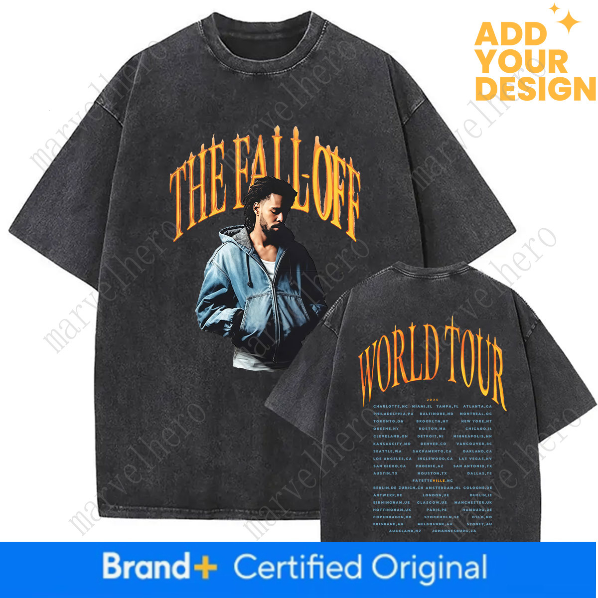 Rapper J Cole The Fall Off World Tour Vintage Washed T Shirt Men S Women Hip Hop Gothic Oversized T Shirt Streetwear