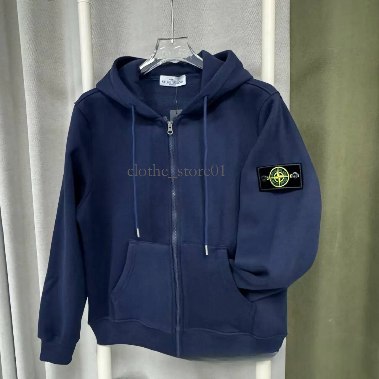 Stones Islens Designer Zipper Hooded Compass Badge With Velvet Solid Color Fashion Minimal Logo Sweatshirt Solid Color Classic Compass Patch Stoney