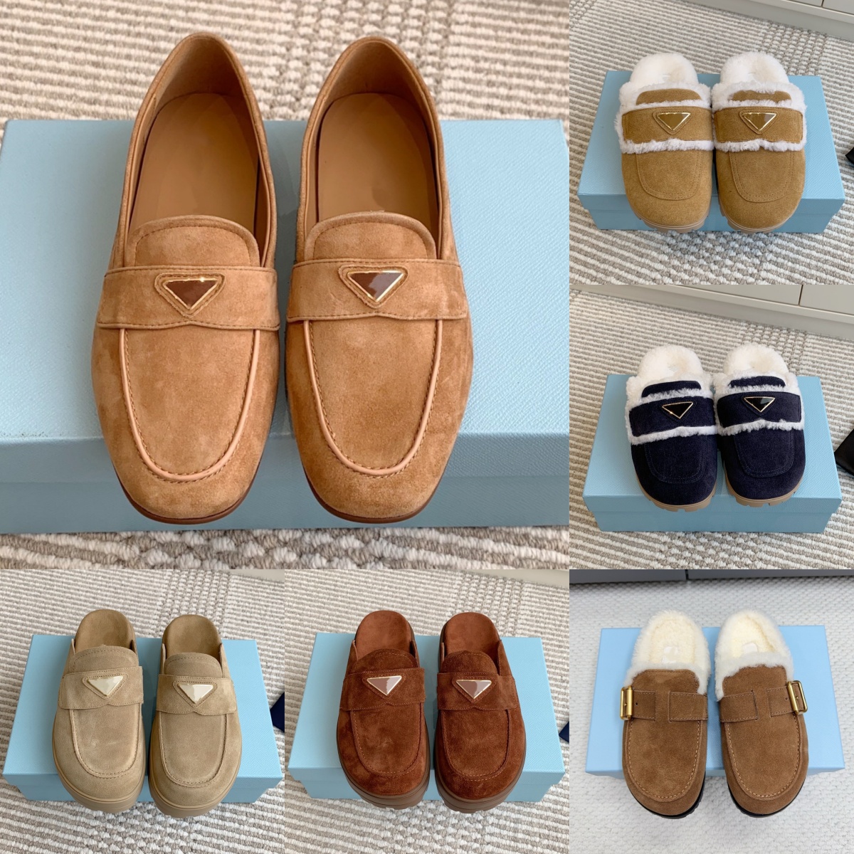 Designer slipper winter snow furry house shoe Woman loafer formal casual Mule fur slide wool Luxury shoe suede Leather fuzzy Outdoor Hike walk trave