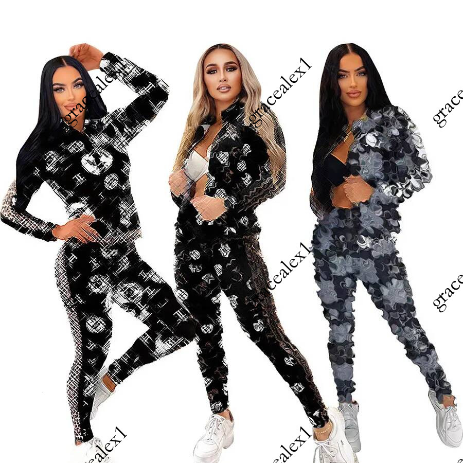 Designer Women's Two Piece Letter Casual Chic Fashion Brand Slim Fit Leopard Print Zipper Fall/Winter Jacket Set Sizes S XXL