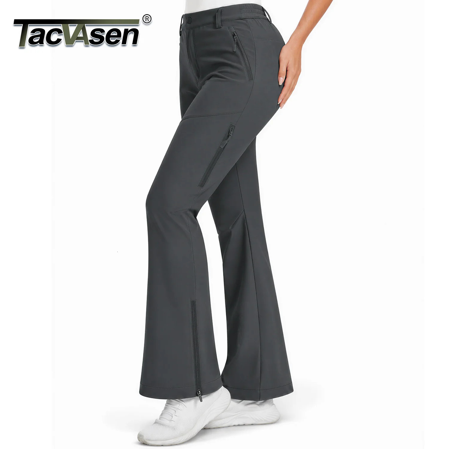 TACVASEN Women's Winter Fleece Lined Flare Pants Waterproof Fit Over Boots Thermal Ski Pants Outdoor Golf Moveable Pants 261015