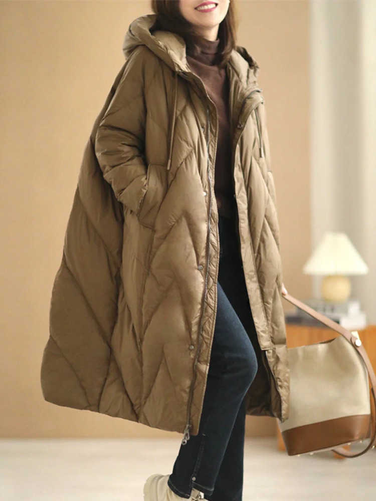Down Women's Parkas Janveny Women Long Coat 90% White Duck Down Jacket Women Winter Female Overcoat Winter Hooded Puffer Feather Parkas S261014