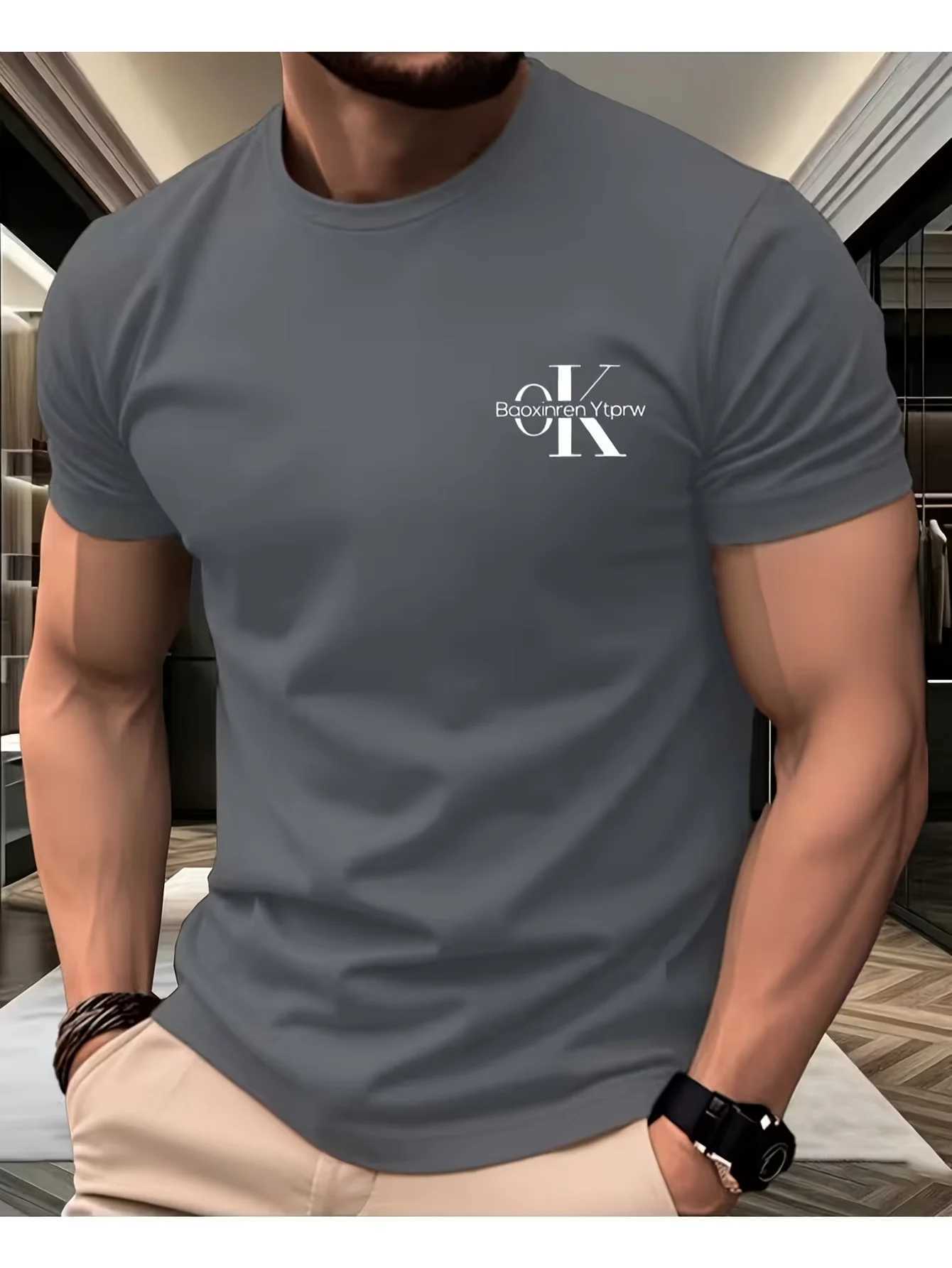 2026 Summer Men's Fashion Casual Streetwear Sport Sweat-Wicking Breathable Printed Crew Neck Short Sve T-Shirt Q261015