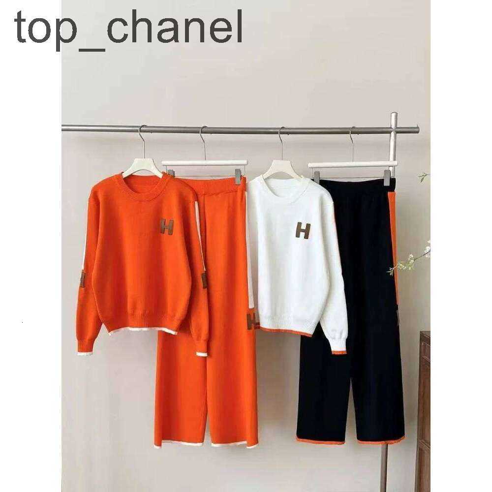Spring And Autumn Round Neck Long Sleeve Knitted Shirt Top Loose Wide Leg Pants Elegant Women's Two Piece Set