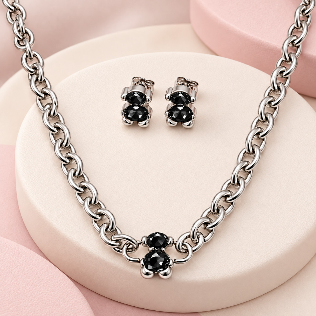 Nouvelle mode femmes hommes argent or acier inoxydable Span ours dessin animé Animal Span lettre blanc noir rose rouge verre chaîne pendentif col