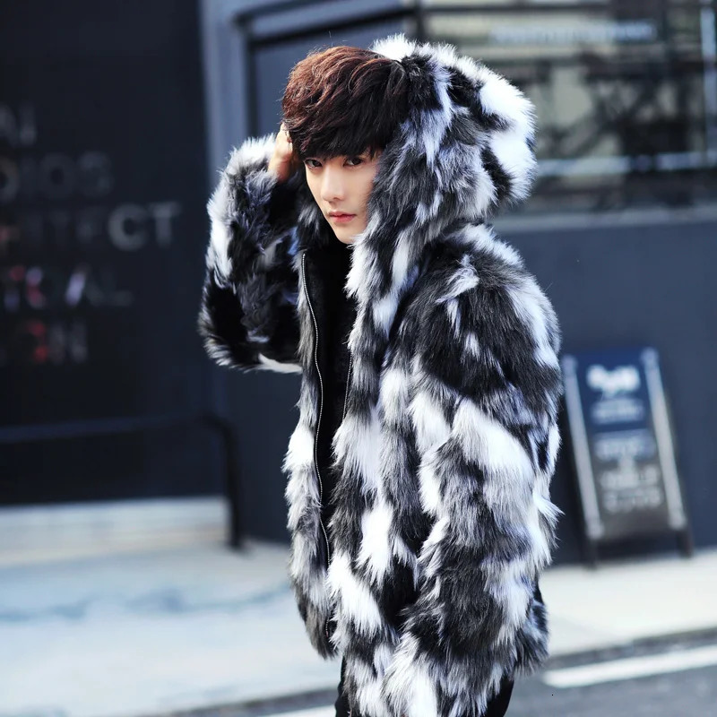 Men's fur jacket winter warm casual short plus hooded zipper 261008