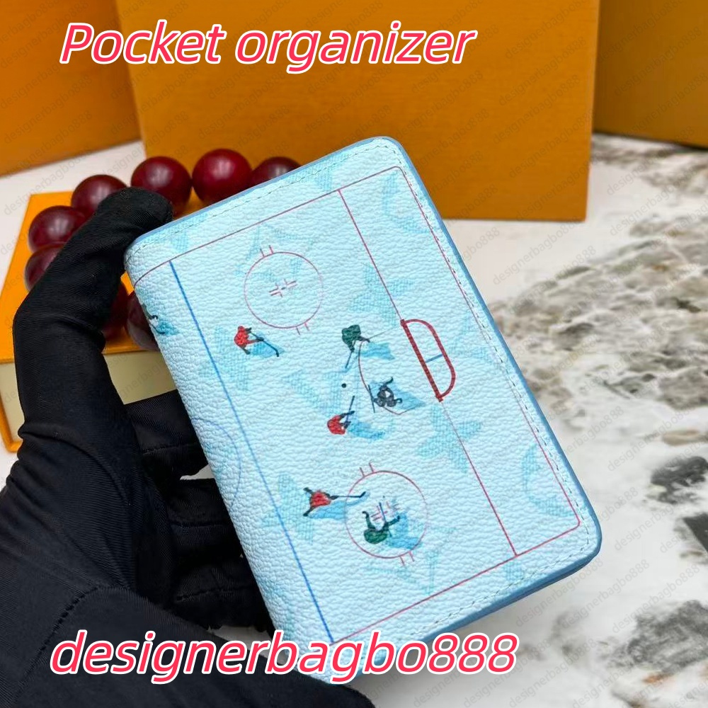 Retro printed pocket organizer for ice hockey sports unisex ultra-thin double fold card clip portable pocket suitable for credit card ID card storag