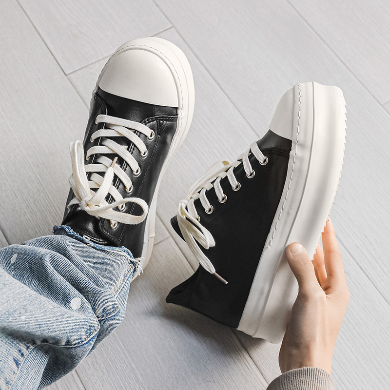 New Leather Mid-Top Thick-Soled Height-Increasing Men's Shoes Trendy Sports Casual Sneakers X272