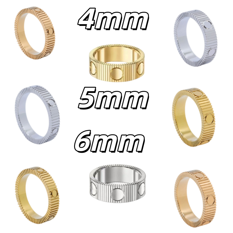 Designer Letter Ring Watch Link Striped Titanium Steel LOVE Couple Striped Band Wide Narrow Version Ring Finger Rose Gold Plated Unisex Diamond Stud