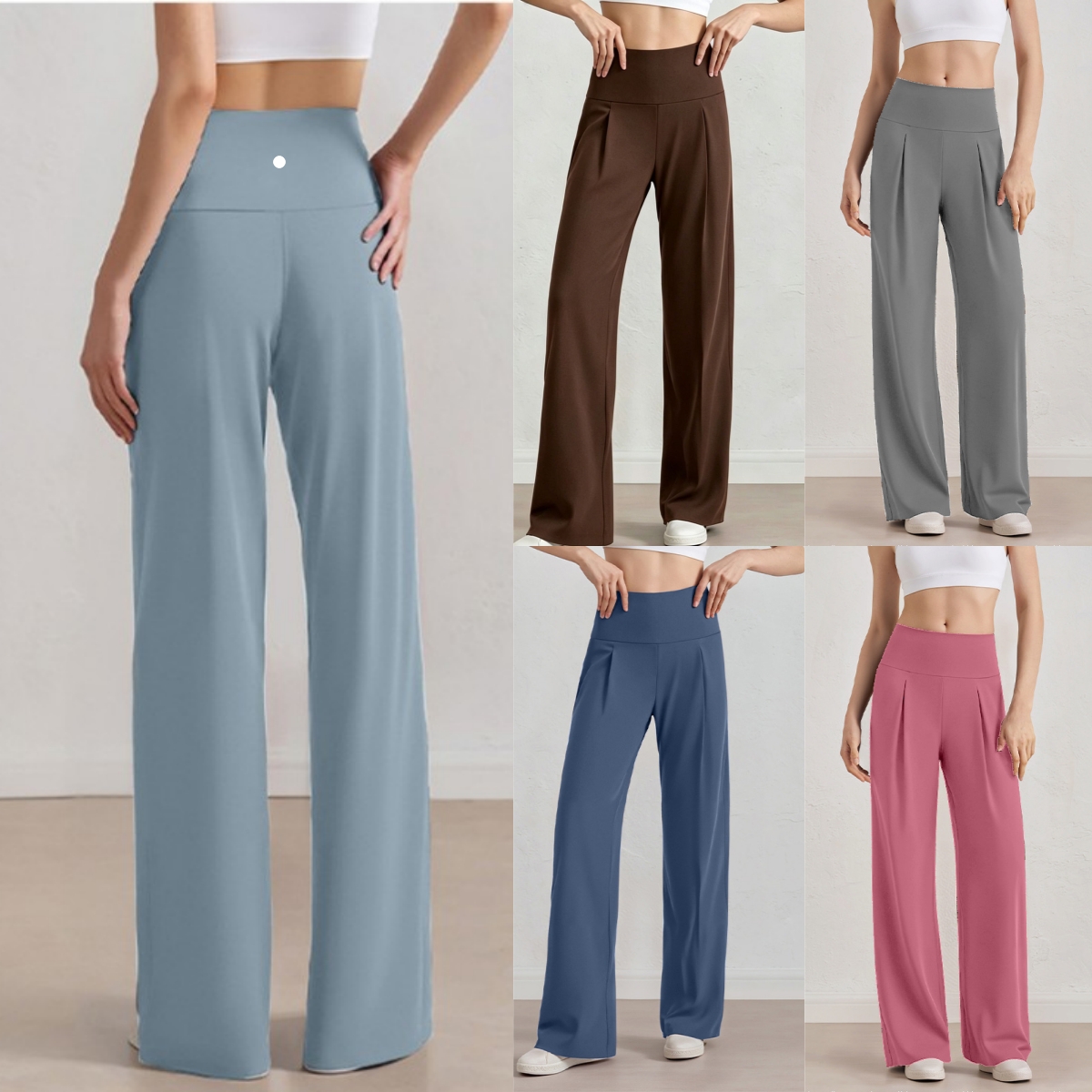 L6690 Women's High-Waisted Yoga Pants with a Skin-Like Fit Quick-Dry Loose-Fit Straight-Leg Drapey Slimming Running Fitness Casual and Wide-